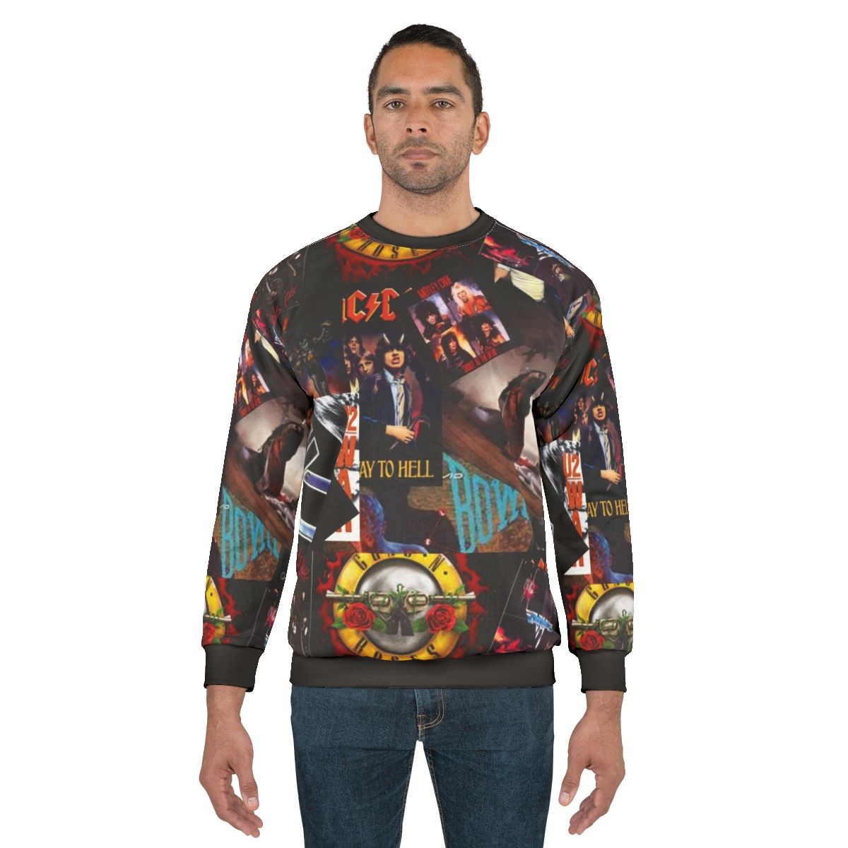 1980s rock bands collage sweatshirt