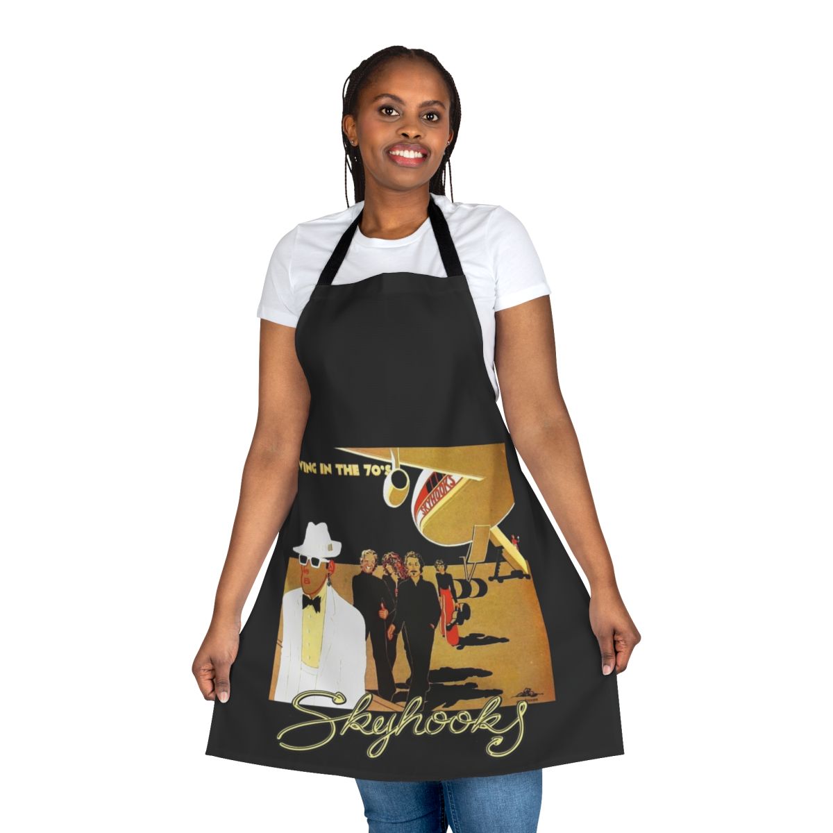 Vintage-inspired apron with Ausrock Skyhooks band logo design