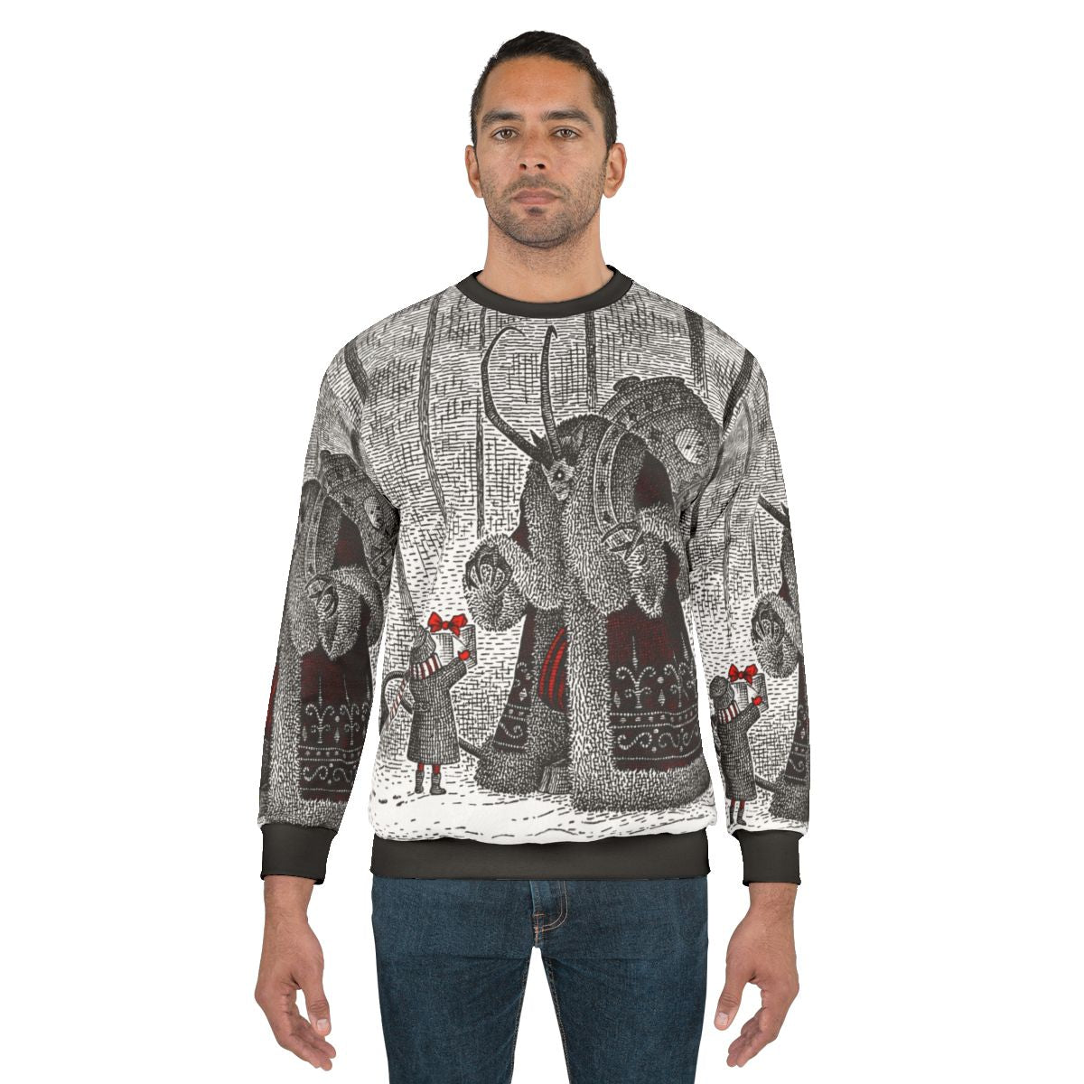 Vintage Krampus Sweatshirt featuring a mythical horror holiday character