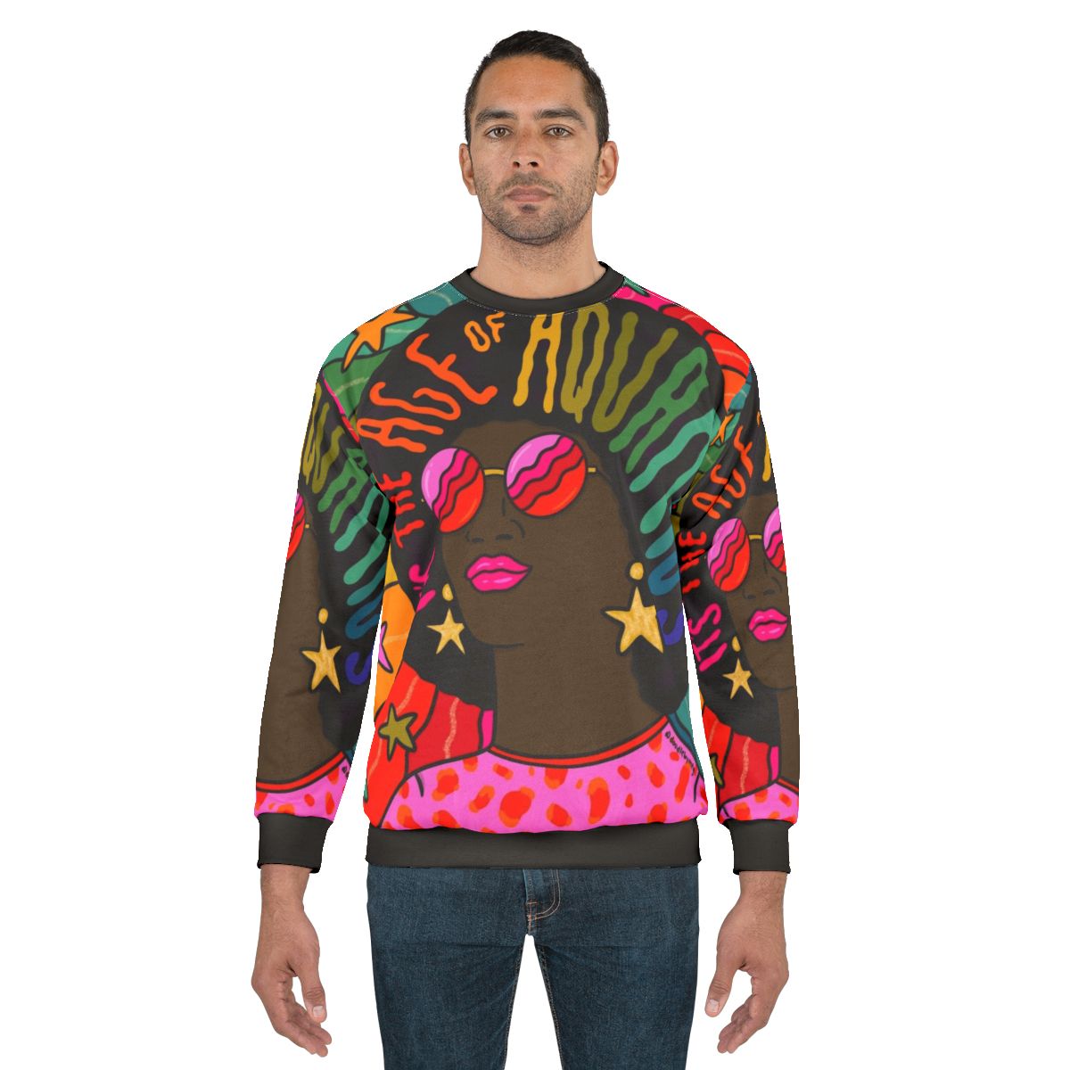 Colorful psychedelic age of aquarius sweatshirt for women