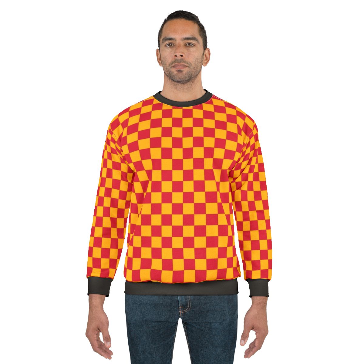 Amber orange and crimson red checkered pattern sweatshirt