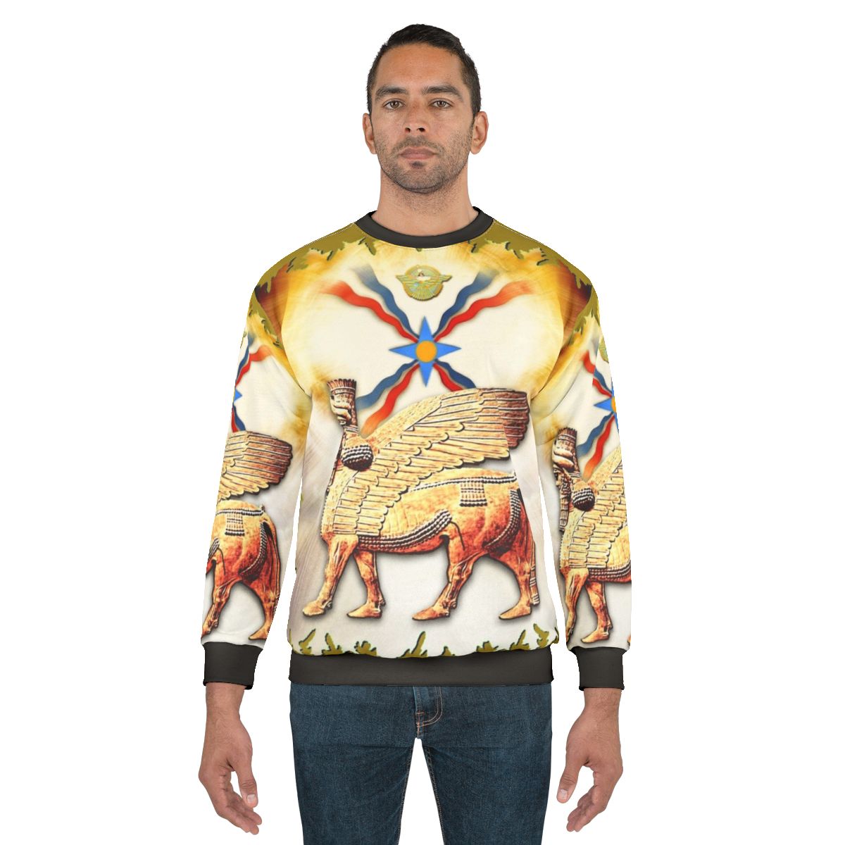 Assyria Sweatshirt with Lamassu and Winged Bull Motif