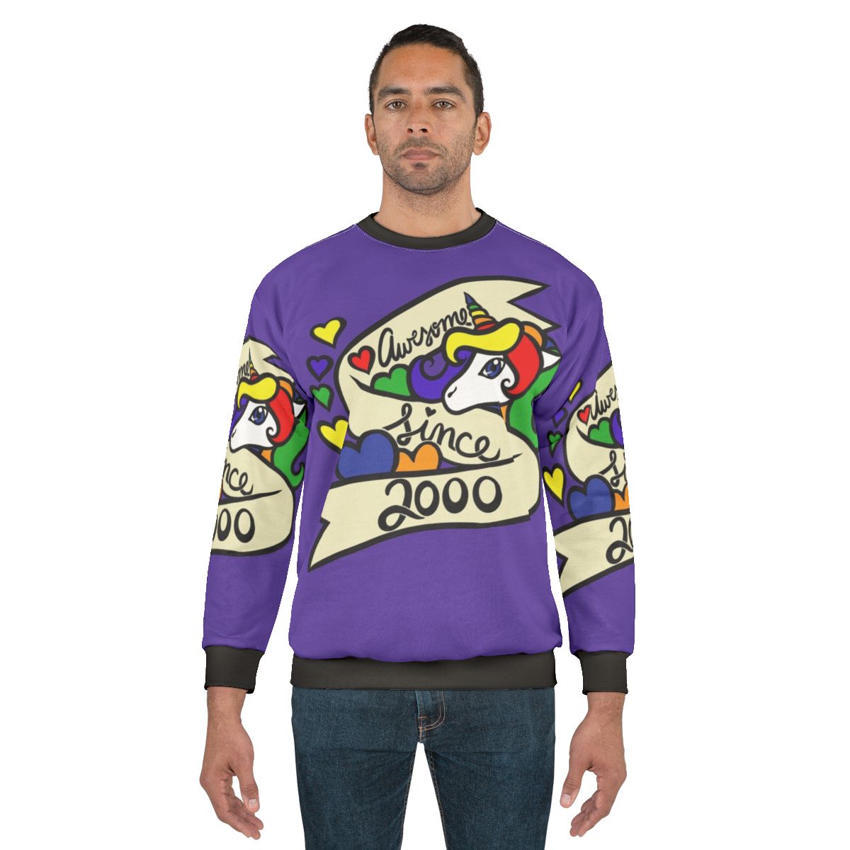 Awesome Since 2000 Unisex Sweatshirt with Unicorn and Legendary Animals Design