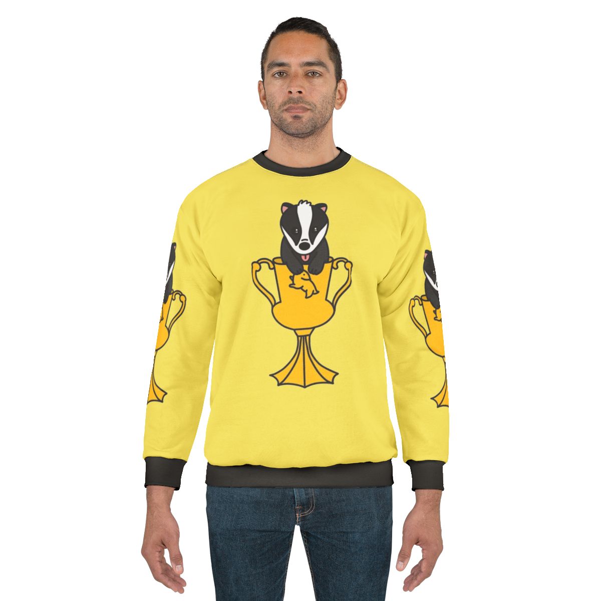 Cute chibi-style baby badger sweatshirt for Harry Potter fans