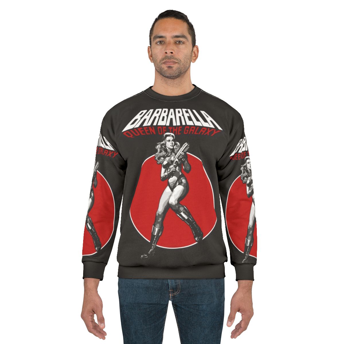 Barbarella Queen of the Galaxy themed sweatshirt featuring Jane Fonda