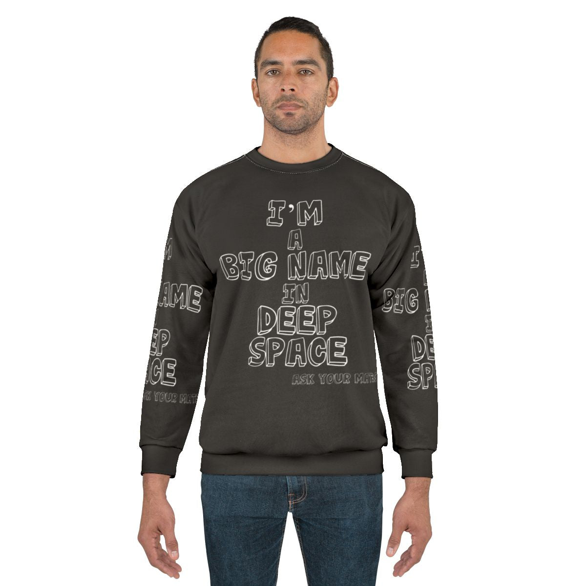 Deep space themed sweatshirt featuring indie band logo