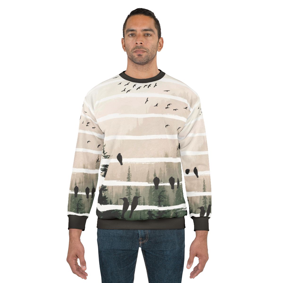 Birds watching birds at sunset abstract nature sweatshirt