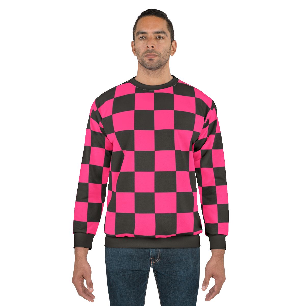 Black and pink checkered pattern sweatshirt