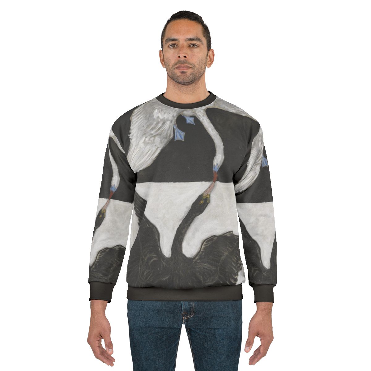 Black and white swan graphic sweatshirt design