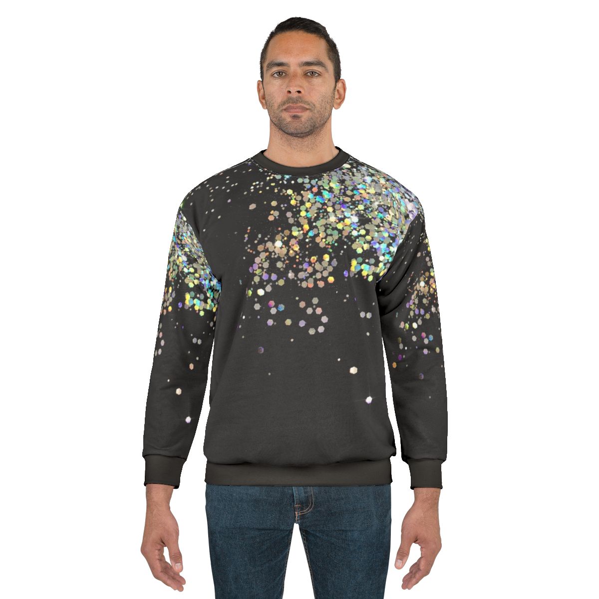 Black holographic sparkle sweatshirt for modern, trendy fashion