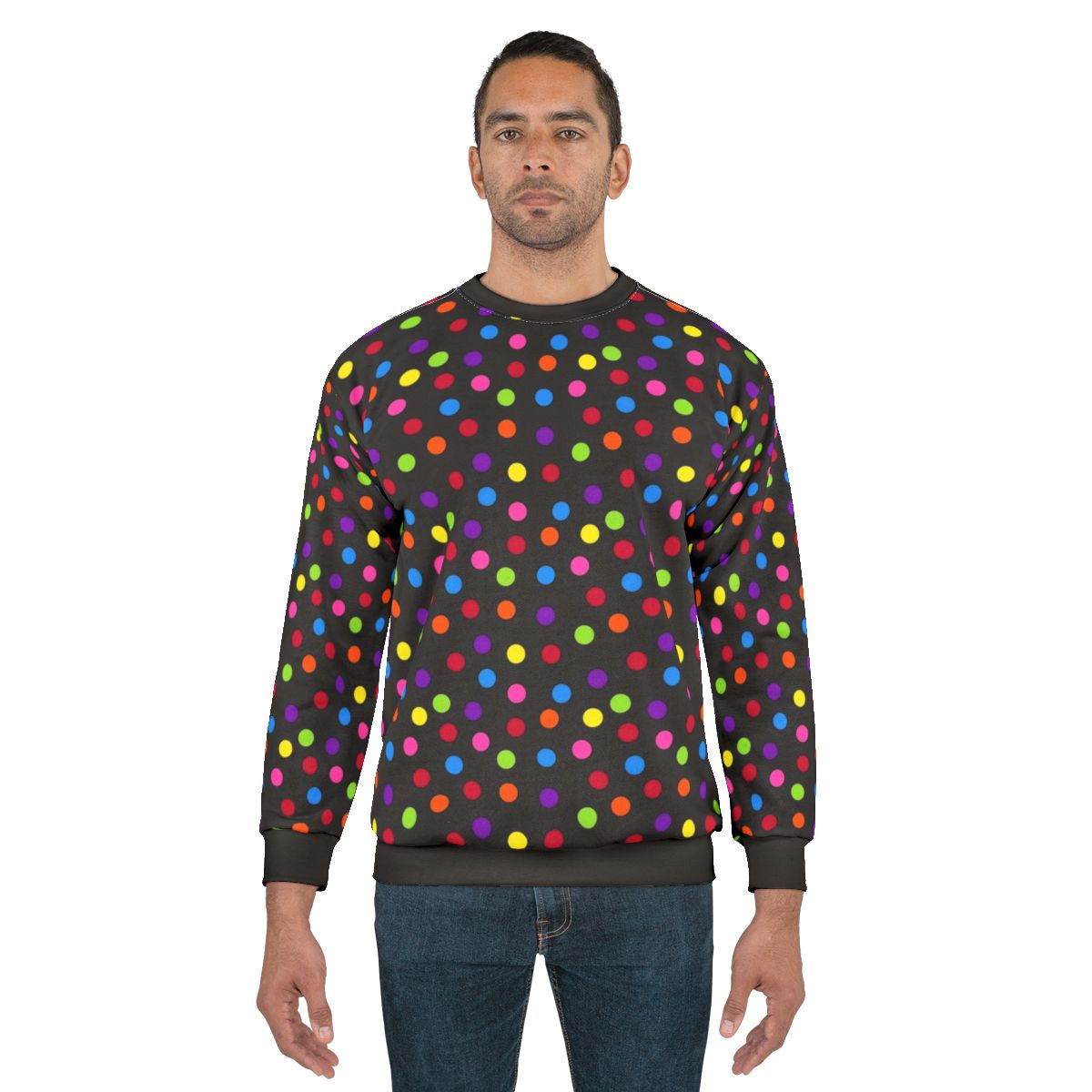 Black rainbow multi color confetti polka dot sweatshirt