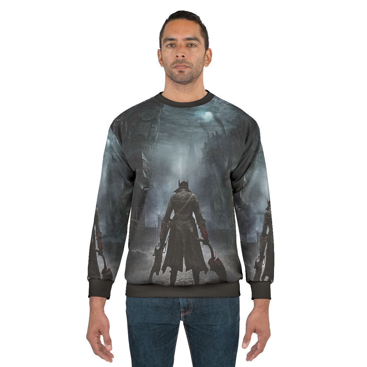 Bloodborne-inspired sweatshirt with dark fantasy gaming design