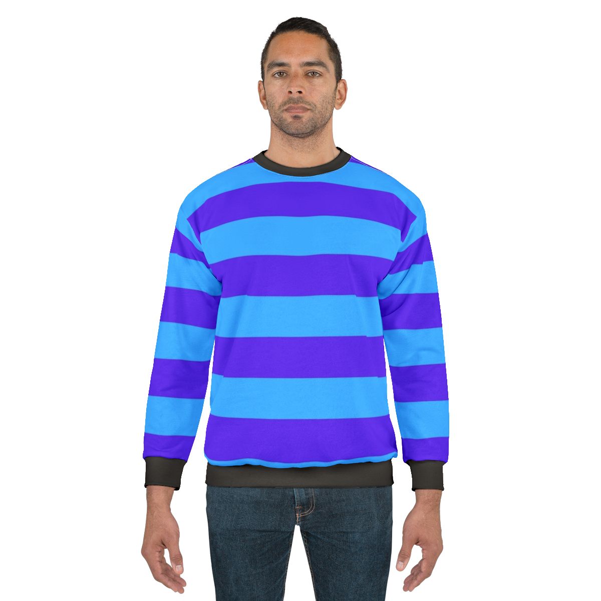 Blue and purple striped sweatshirt