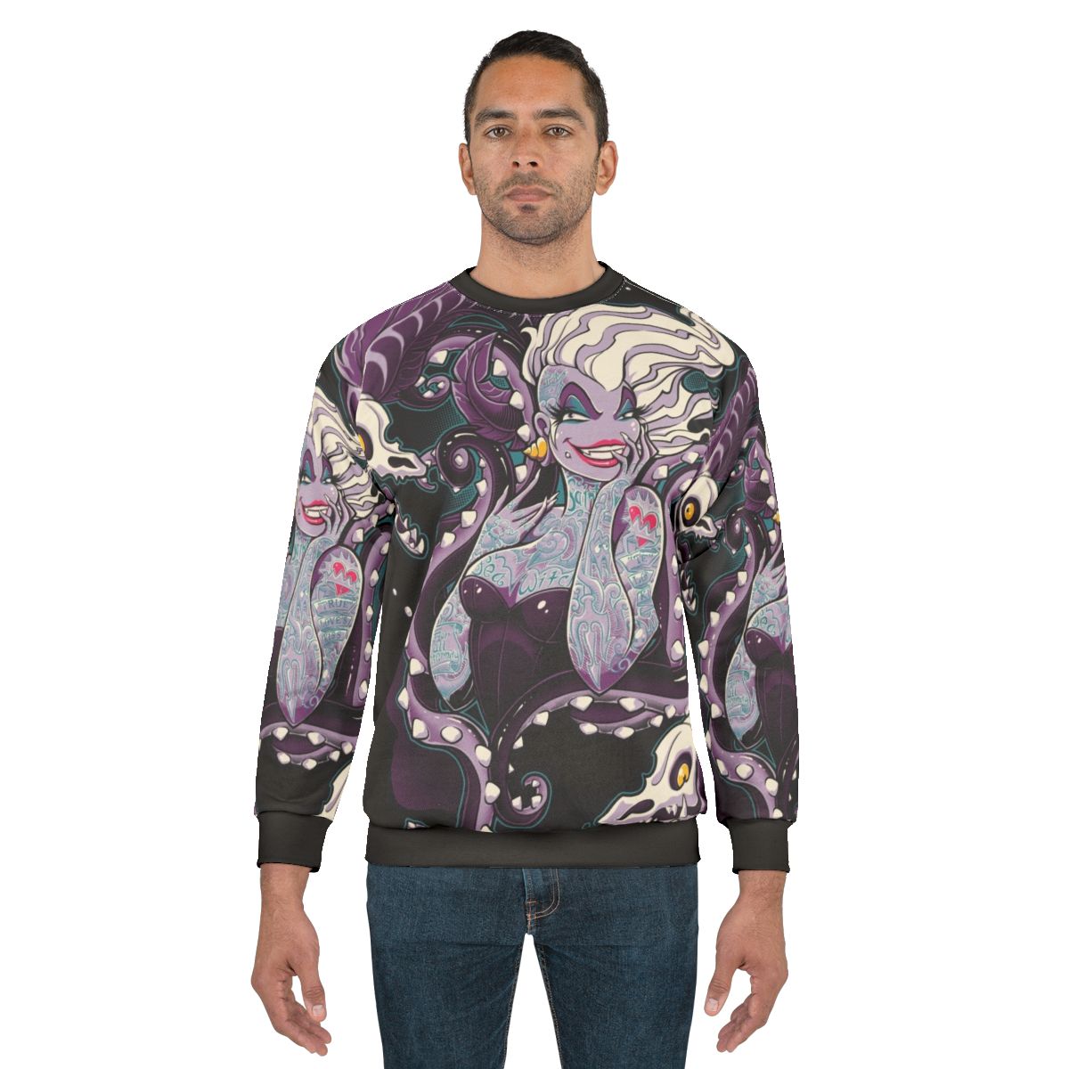 Powerful woman wearing body language sweatshirt with octopus and skull motif