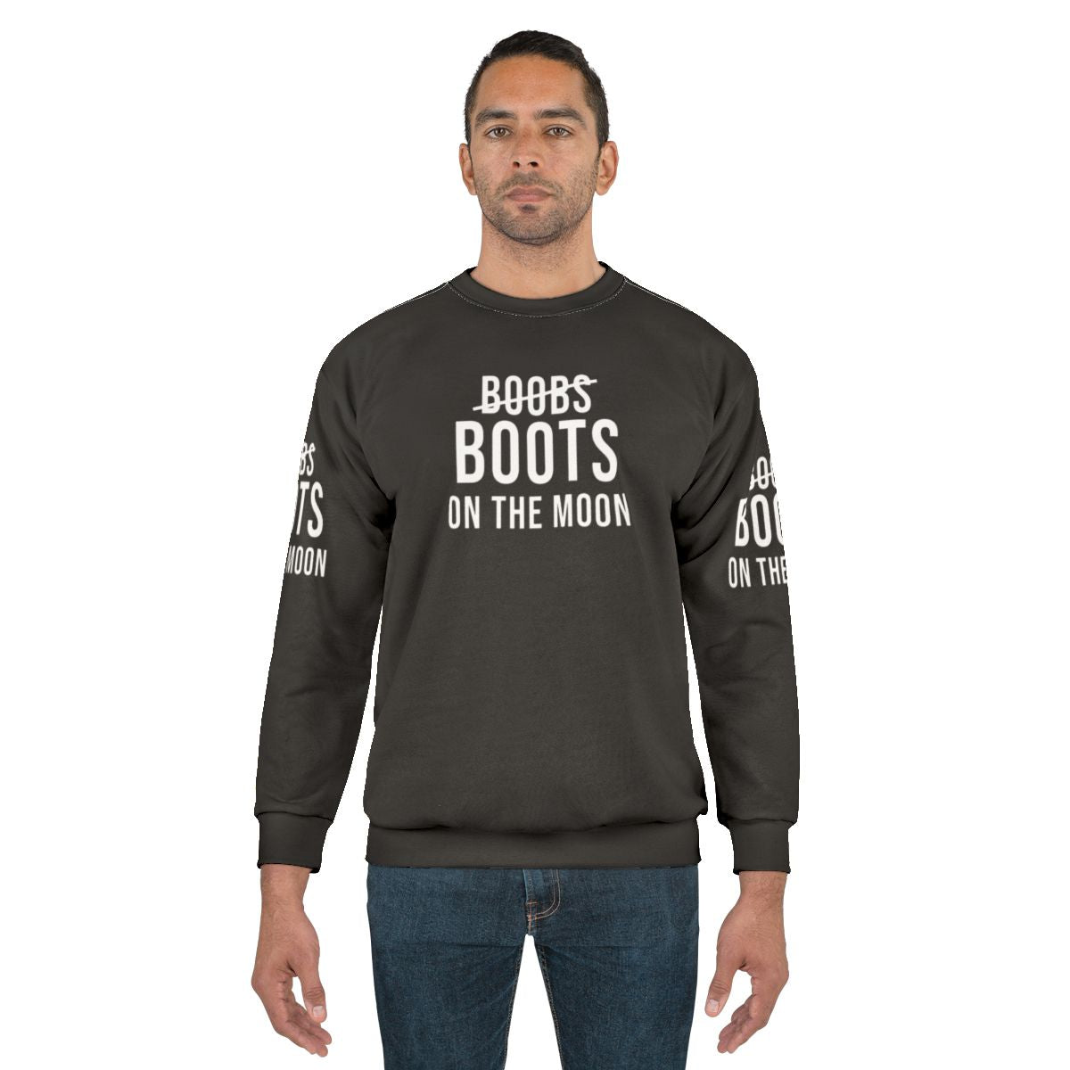 Black sweatshirt with "Boots On The Moon" design, inspired by Netflix's Space Force