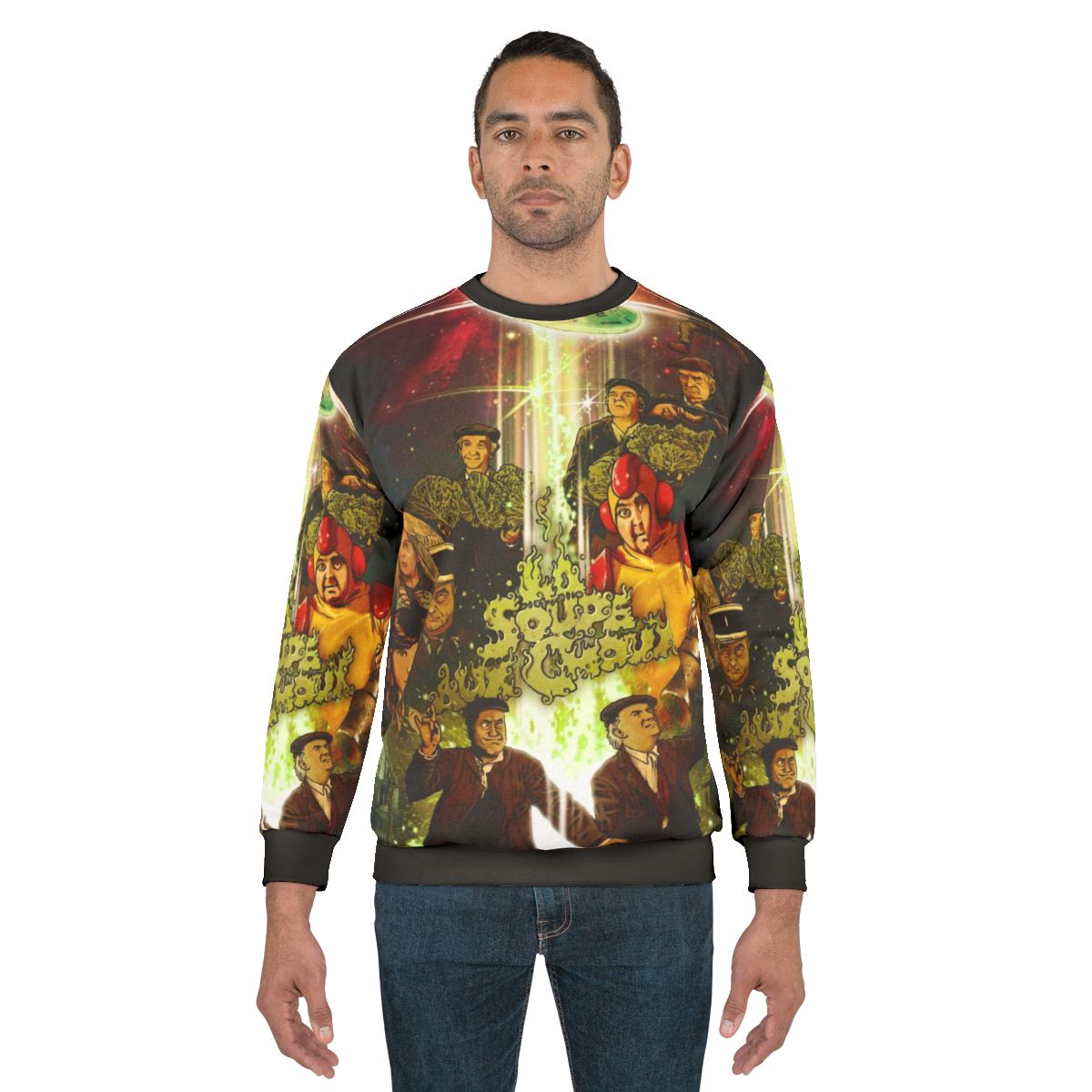 Vintage cabbage soup sweatshirt with retro French comedy and sci-fi inspired design