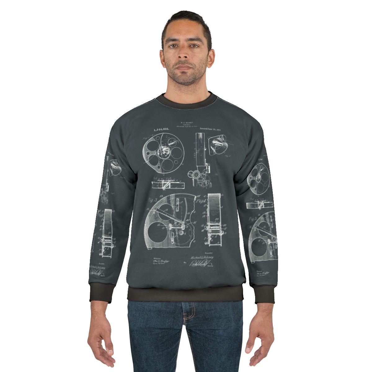 Vintage Cameraman Film Reel Patent Drawings Sweatshirt