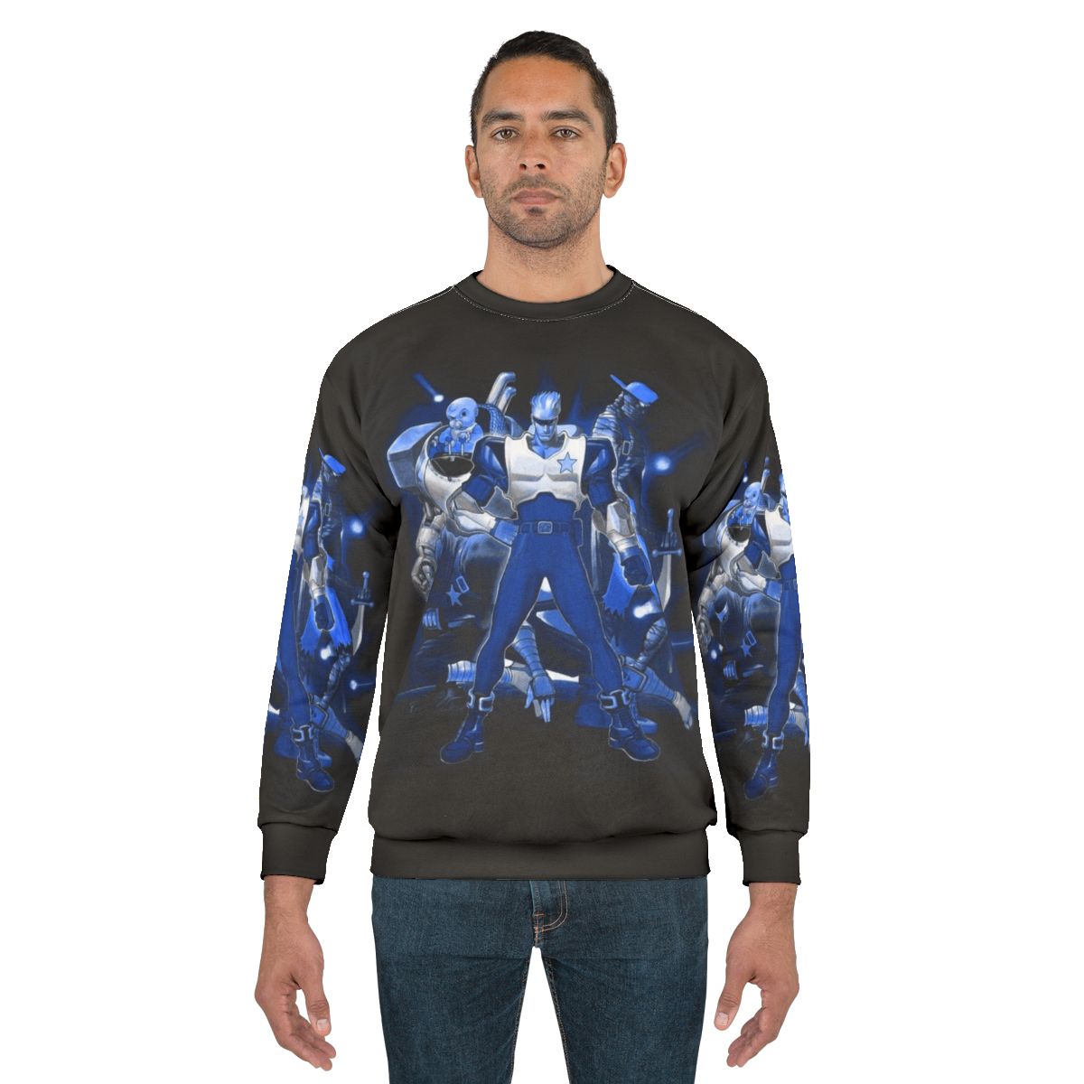 Retro blue sweatshirt with gaming design