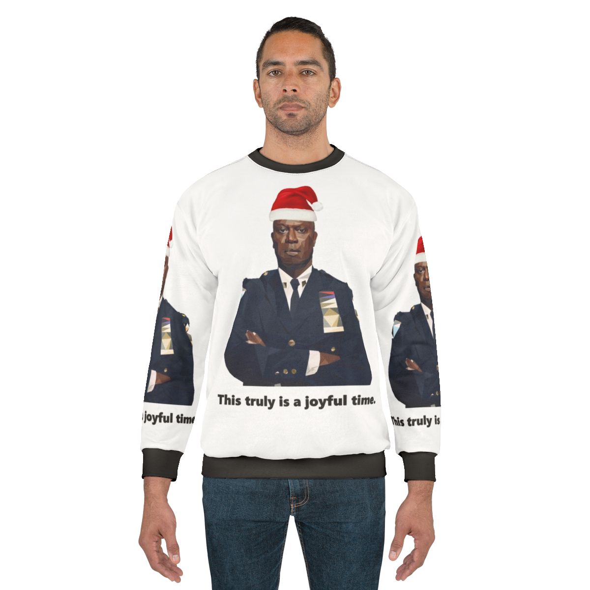 Captain Holt from Brooklyn Nine-Nine wearing a holiday sweatshirt
