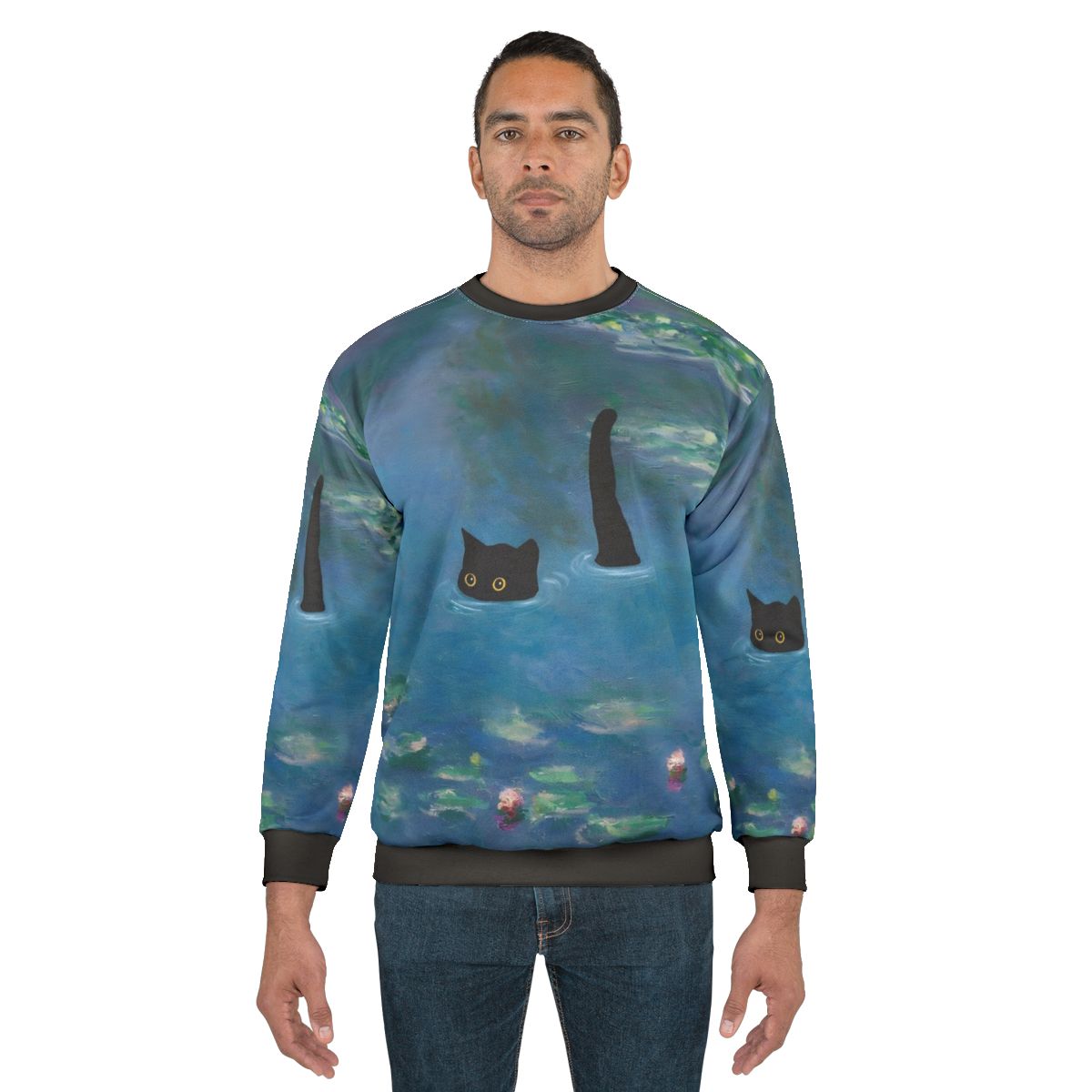 Vintage cat print monet waterlily design on a sweatshirt