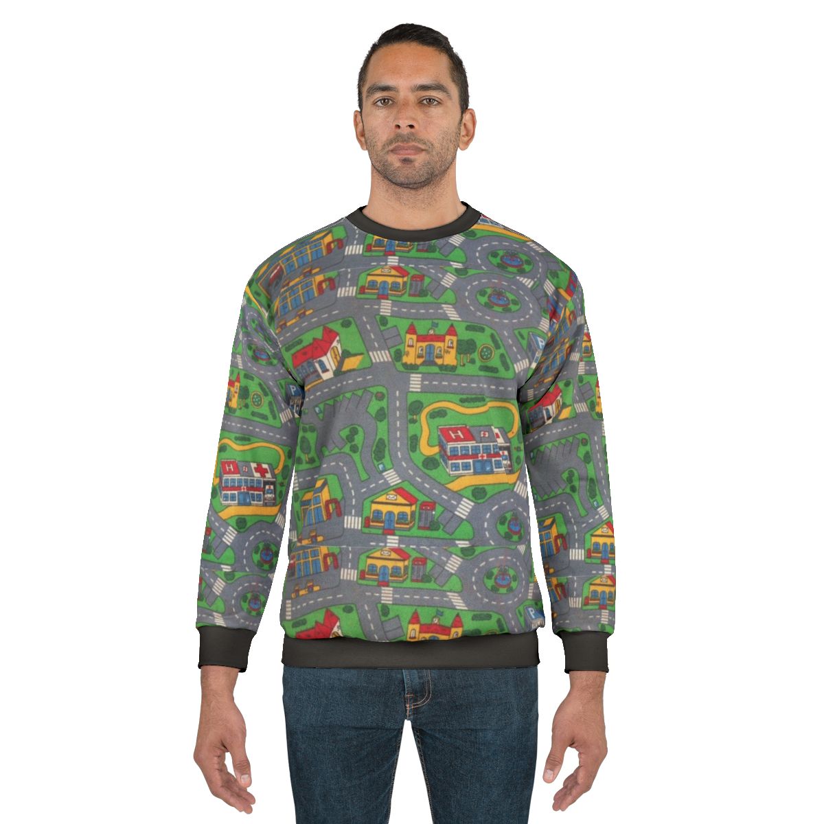 City Roads Map Play Rug Sweatshirt with urban landscape design