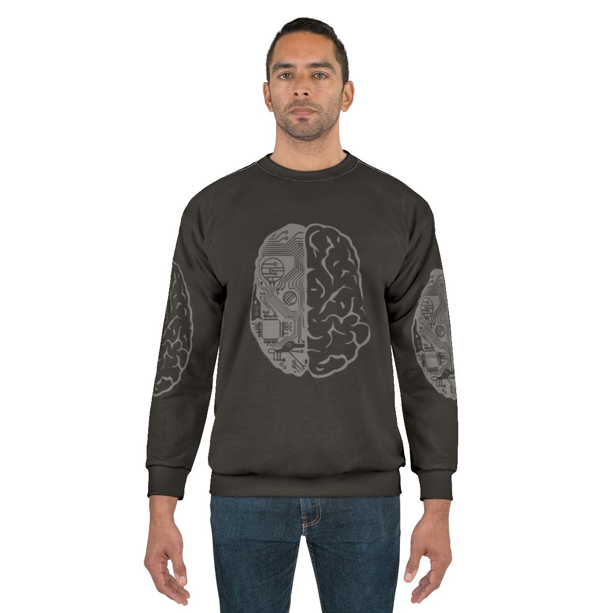 Coding Brain Grey Sweatshirt with Binary Code and Programmer Humor
