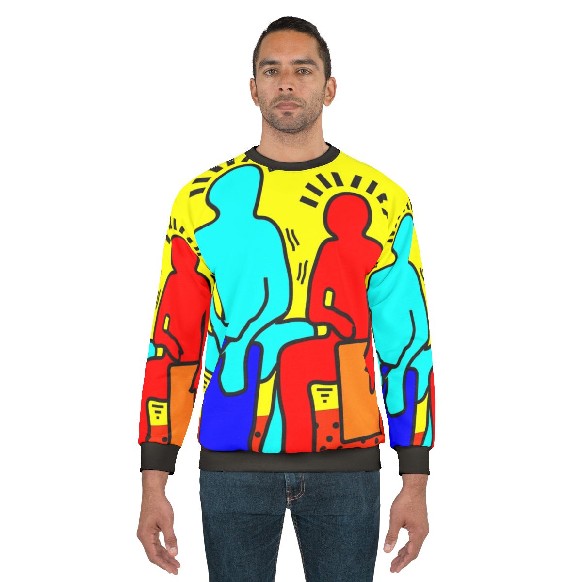 Colorful sweatshirt with drummers and percussion elements