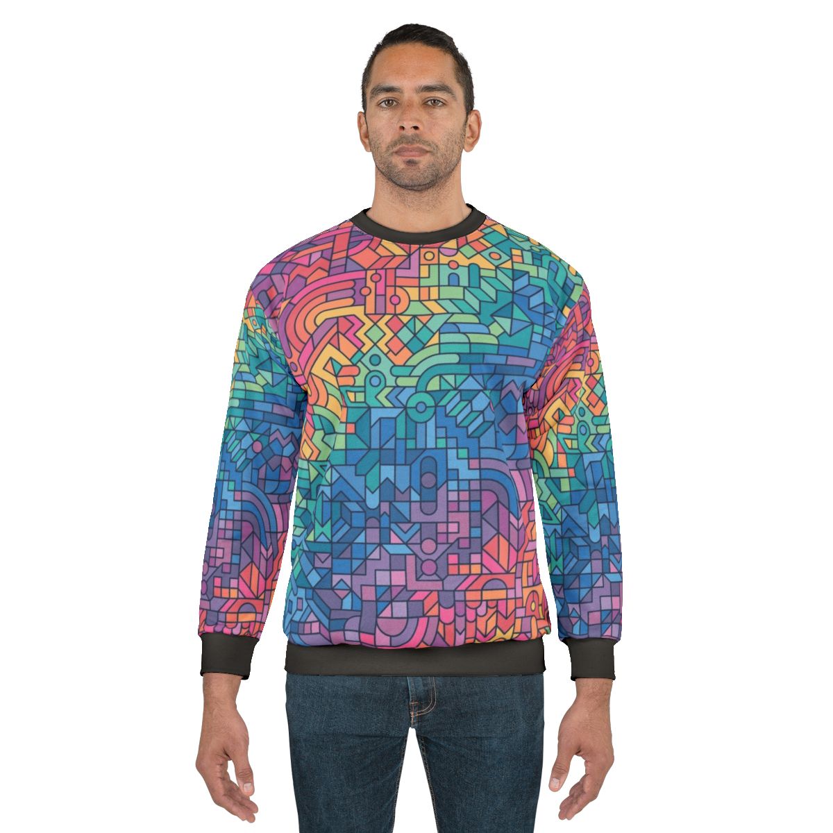 Colorful chaos sweatshirt with abstract geometric pattern