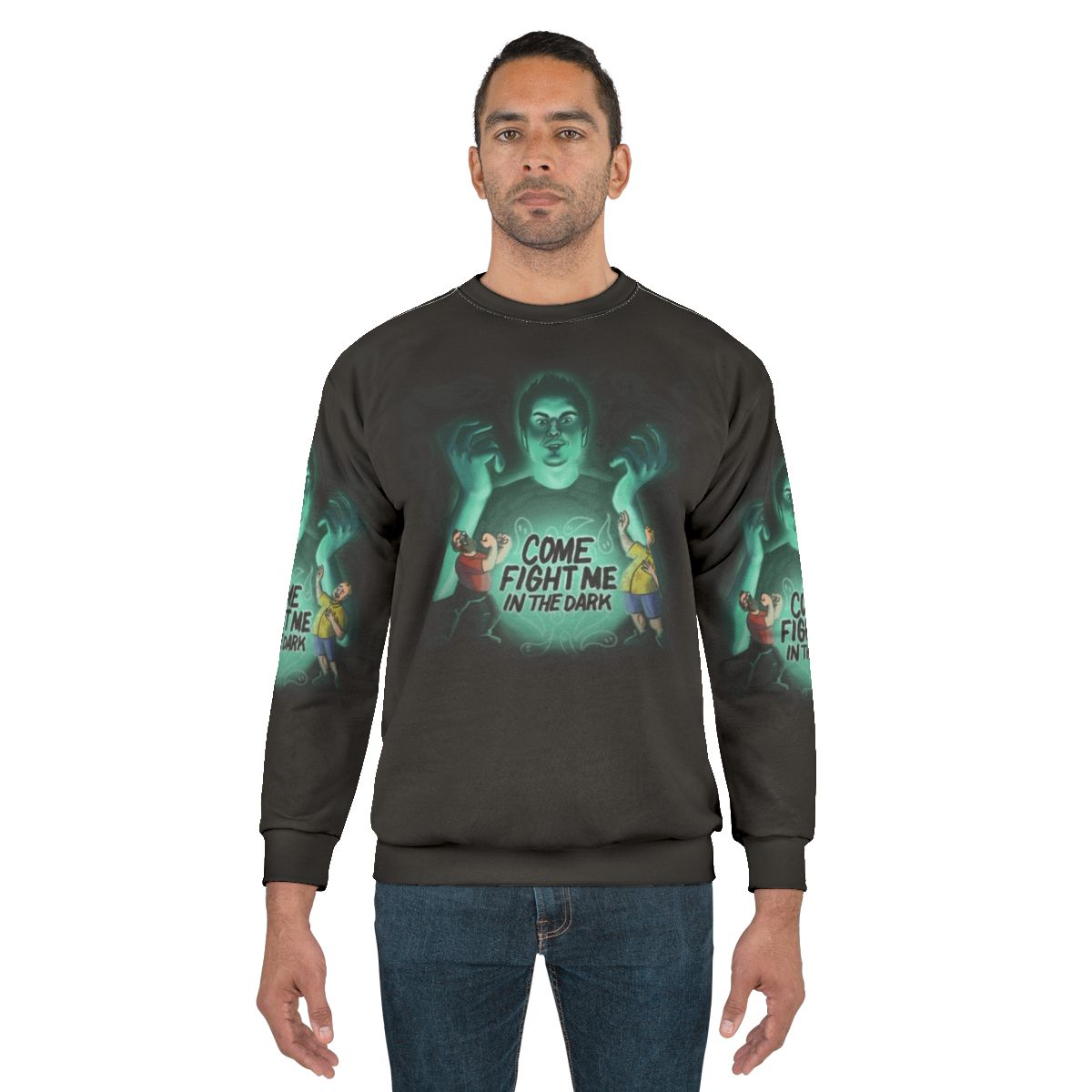 Dark sweatshirt with "Come Fight Me in the Dark" design, inspired by Ghost Adventures and Zak Bagans