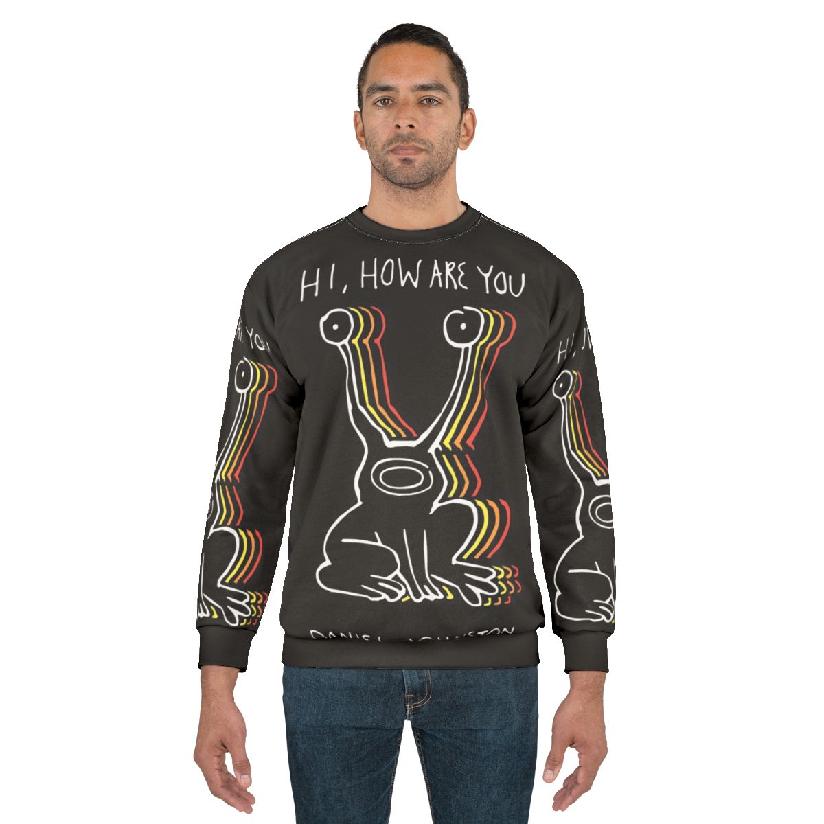 Vintage-style Daniel Johnston "Hi, How Are You?" graphic sweatshirt