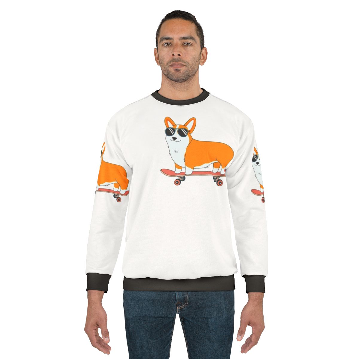 Corgi skater sweatshirt with digital vector graphics