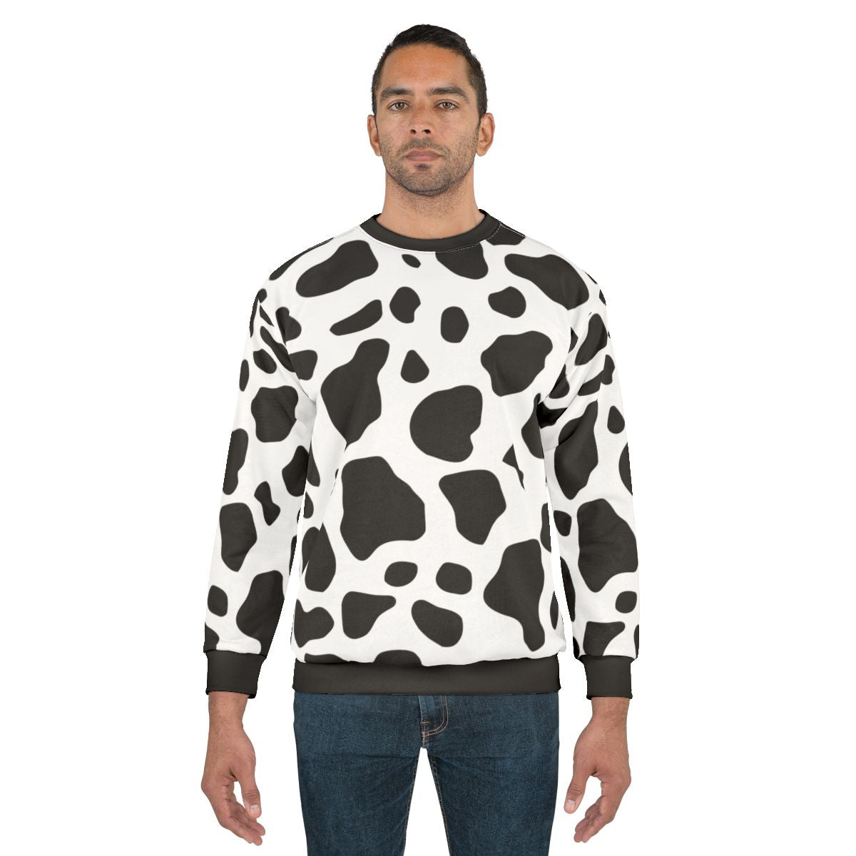 Cow print sweatshirt with a cozy, casual design