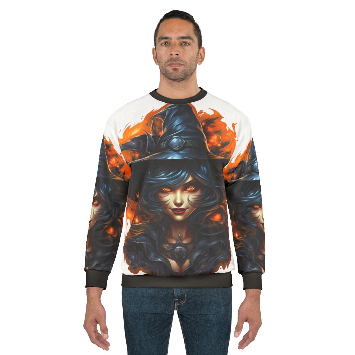 Creepy Halloween Witch with Eerie Look Sweatshirt