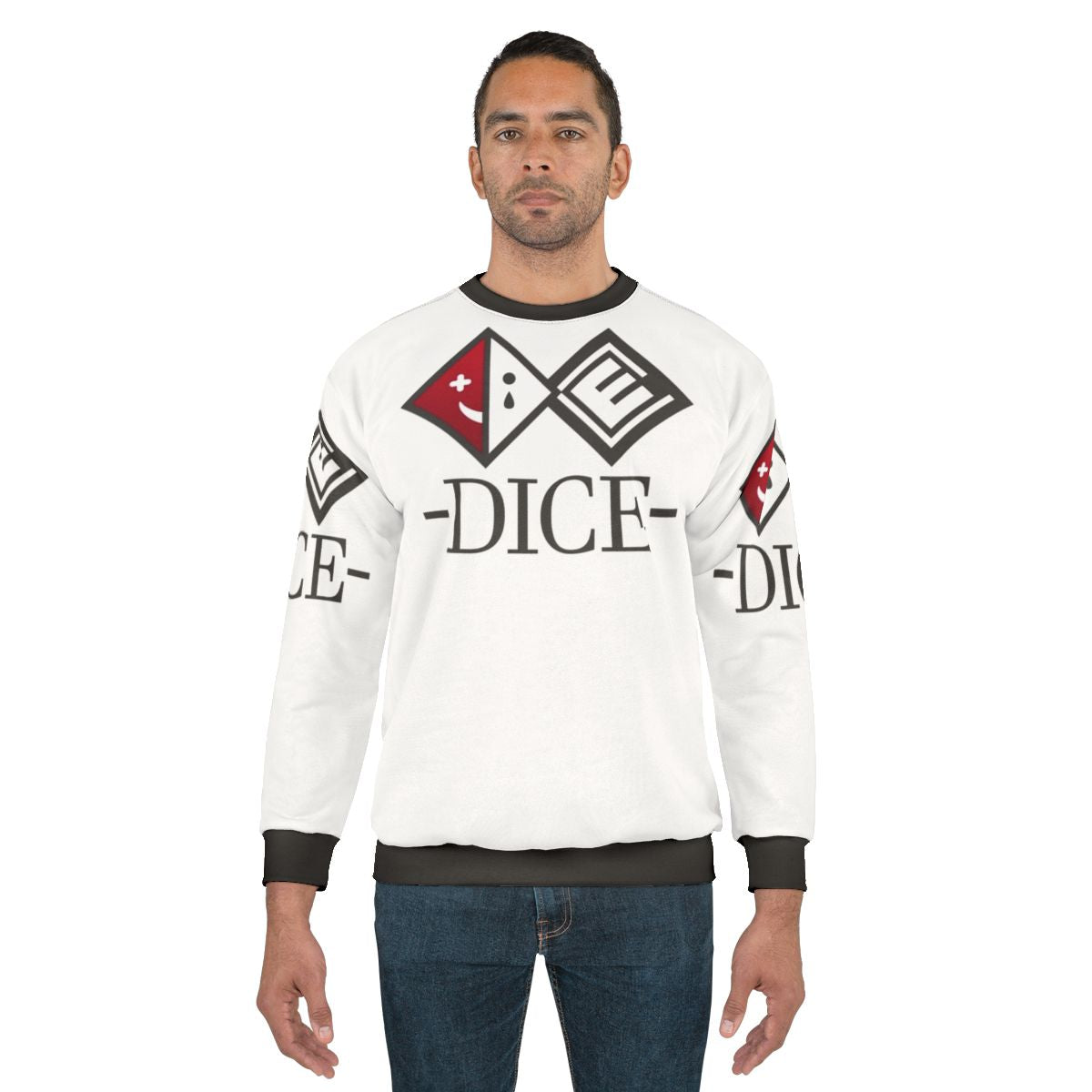 Dice logo sweatshirt featuring Kokichi Ouma from Danganronpa