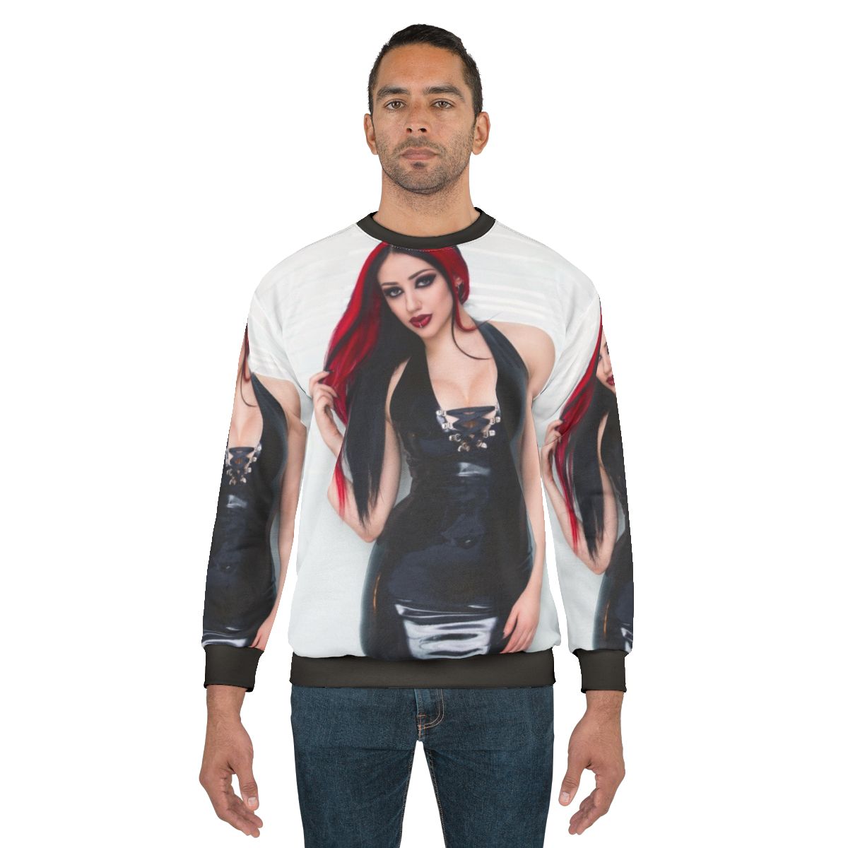 Dani Divine wearing stylish latex sweatshirt
