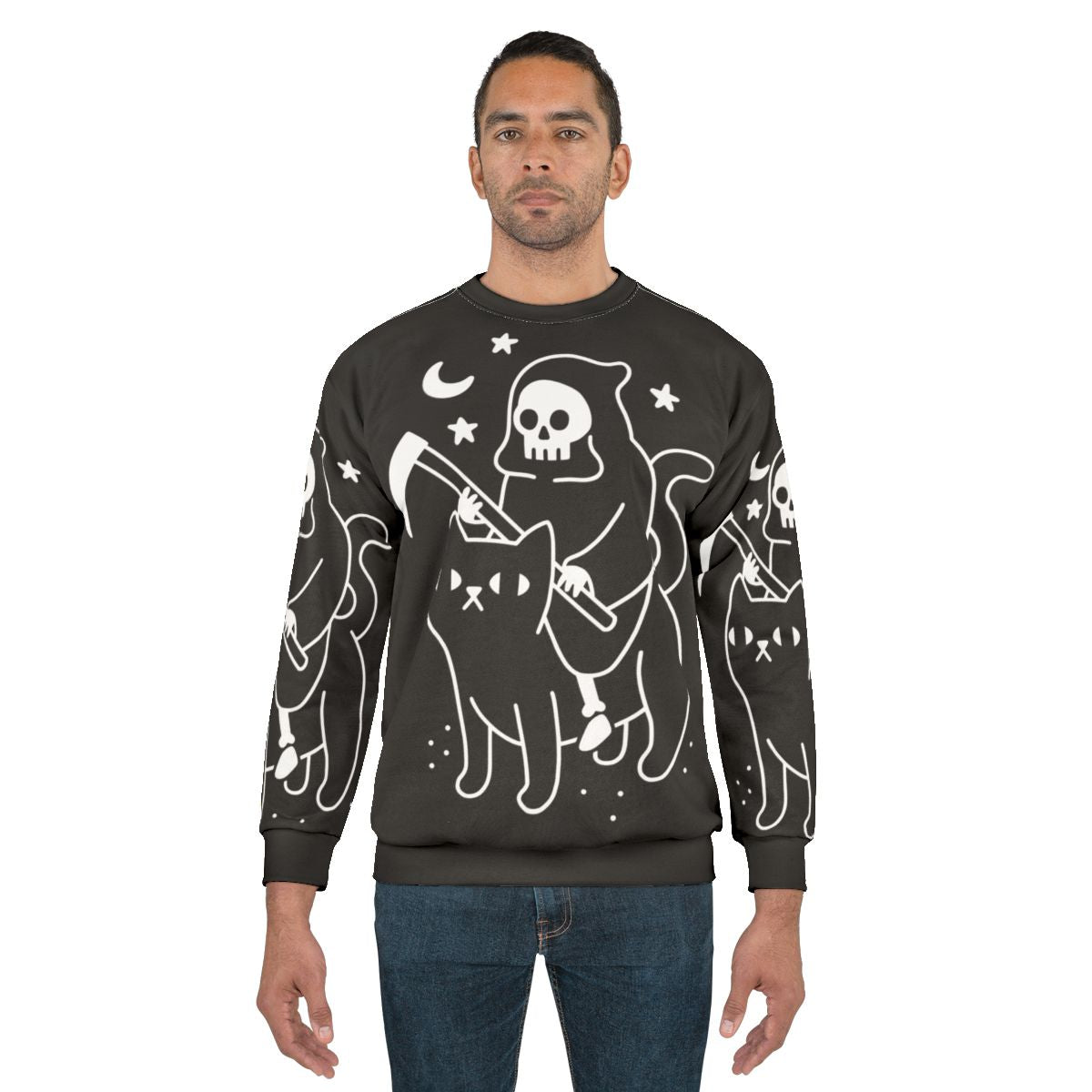 Death Rides a Black Cat Spooky Halloween Sweatshirt