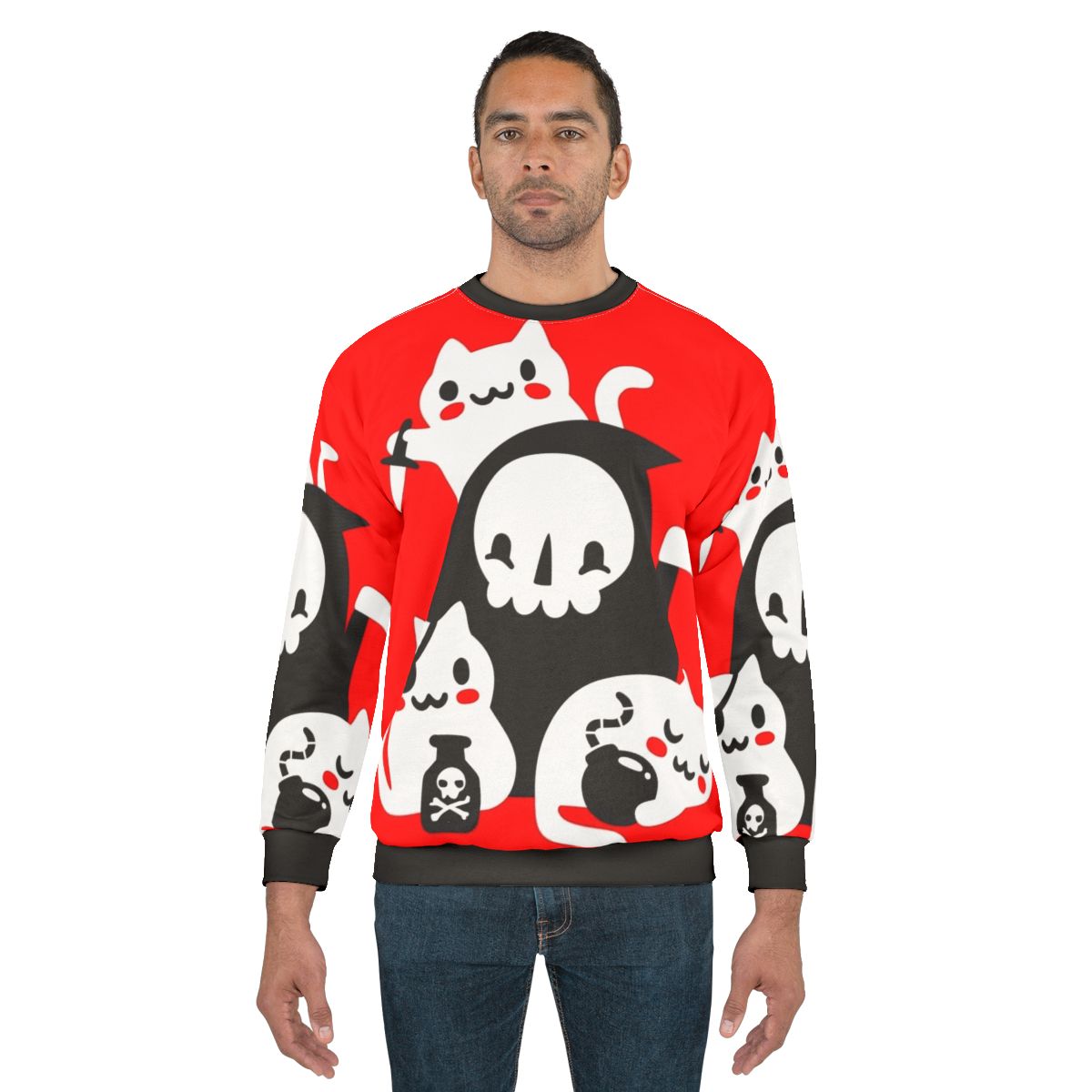 Death's Little Helpers Gothic Sweatshirt with Grim Reaper and Cats