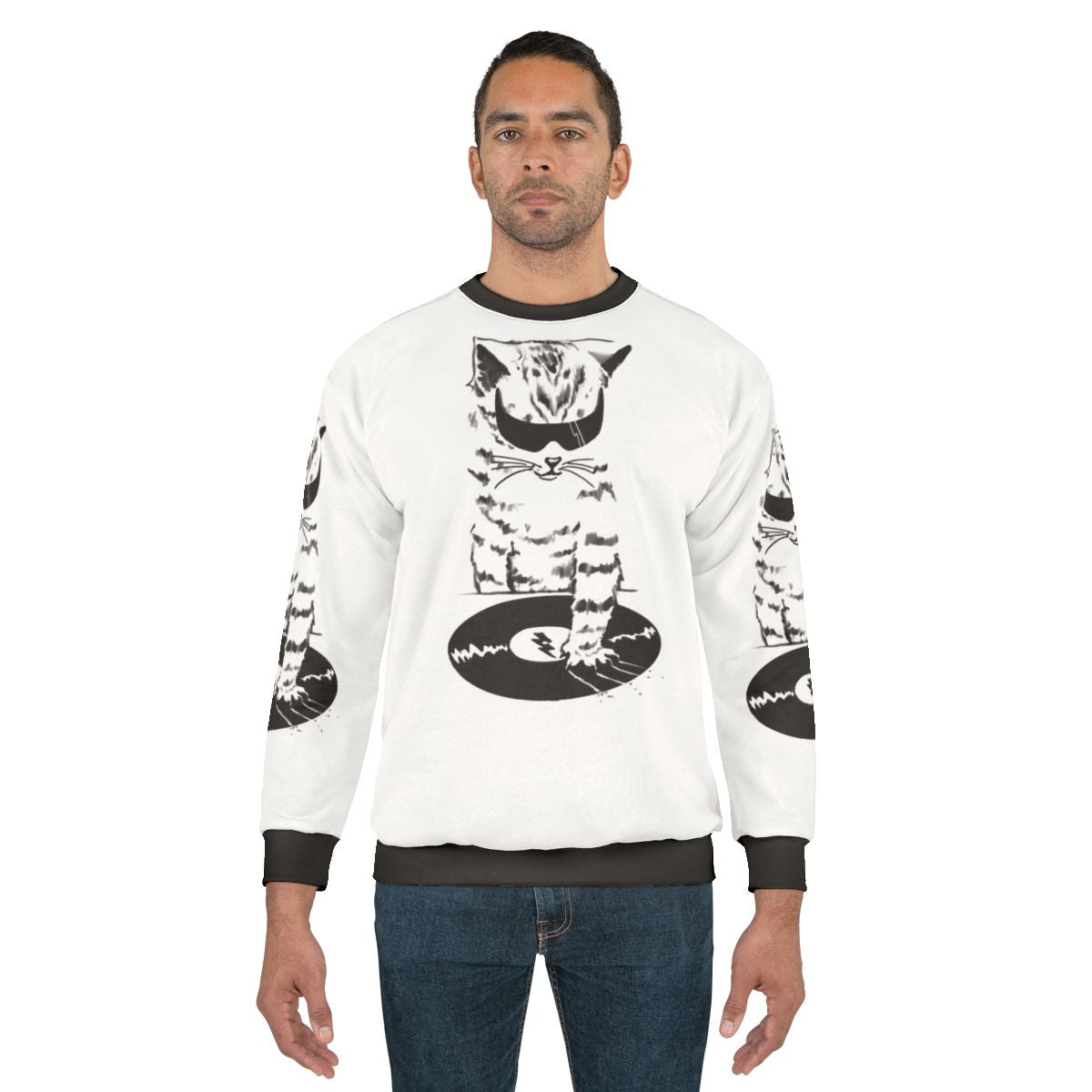 DJ Scratch Music Sweatshirt with Hip Hop Vinyl Record Graphic