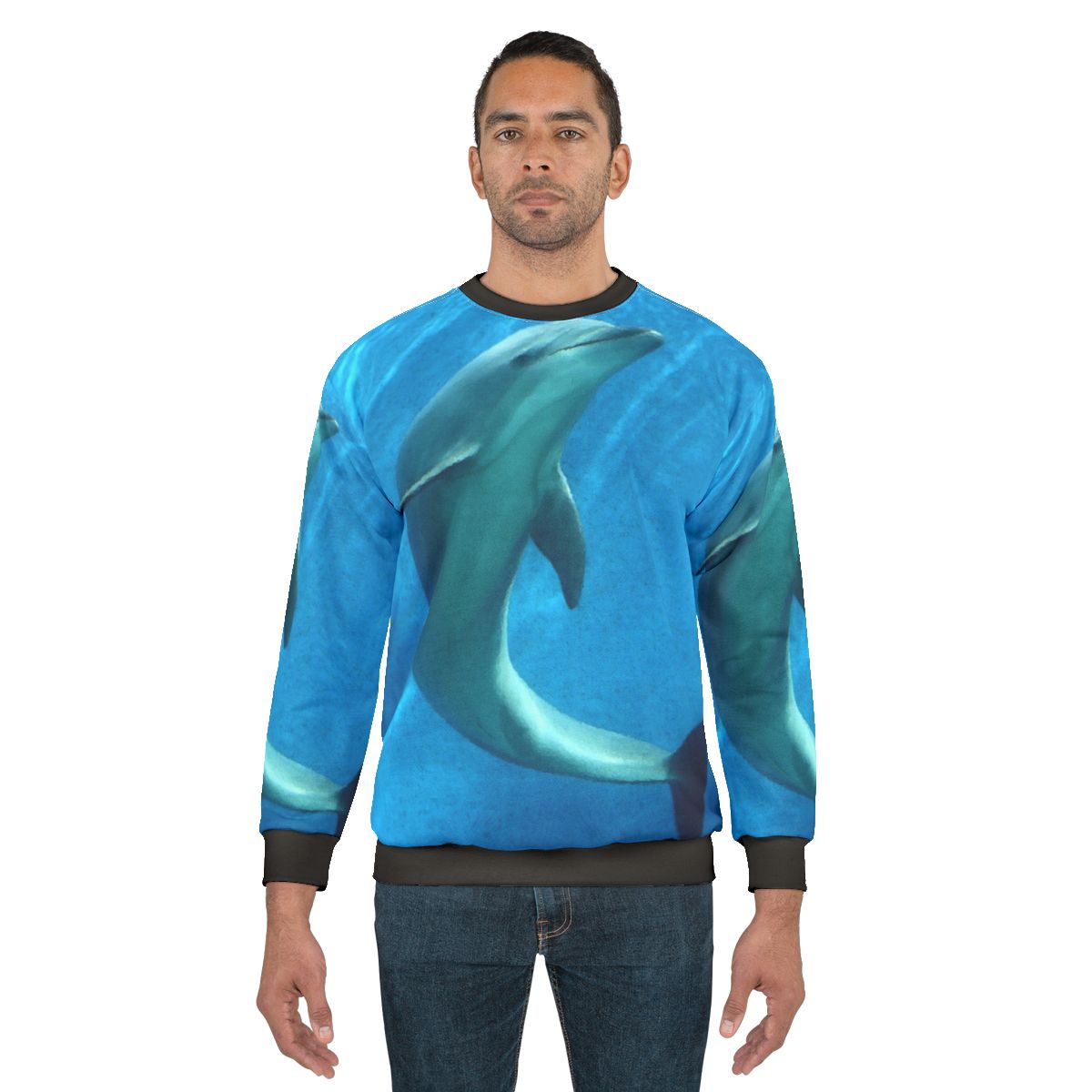 Colorful dolphin fantasy graphic on a modern sweatshirt