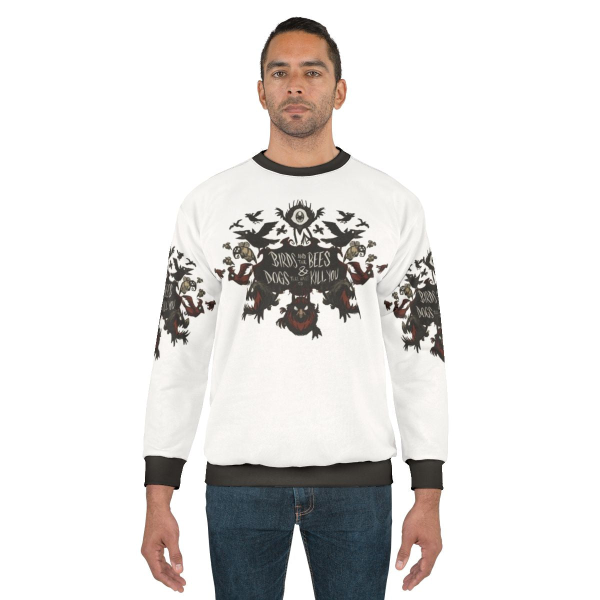 Don't Starve The Birds And The Bees horror-themed survival game sweatshirt