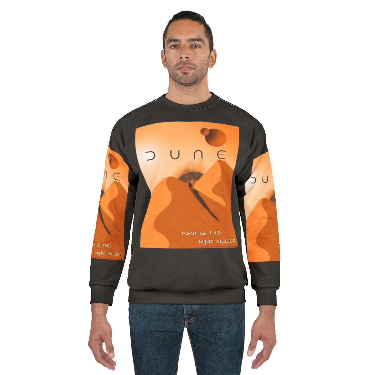 Dune Arrakis "Fear Is The Mind Killer" Sweatshirt with iconic quote and Shai Hulud