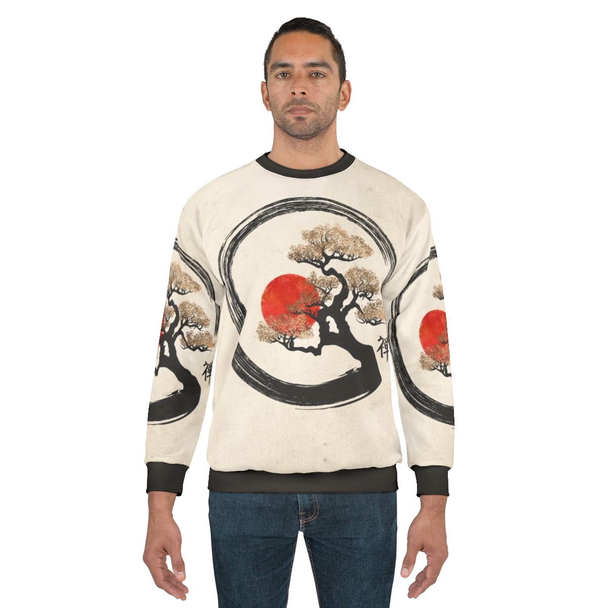 Minimalist enso circle and bonsai tree design on sweatshirt