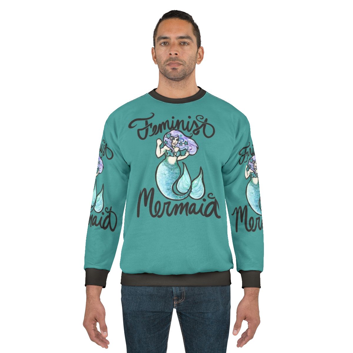 Feminist mermaid graphic on a cozy sweatshirt