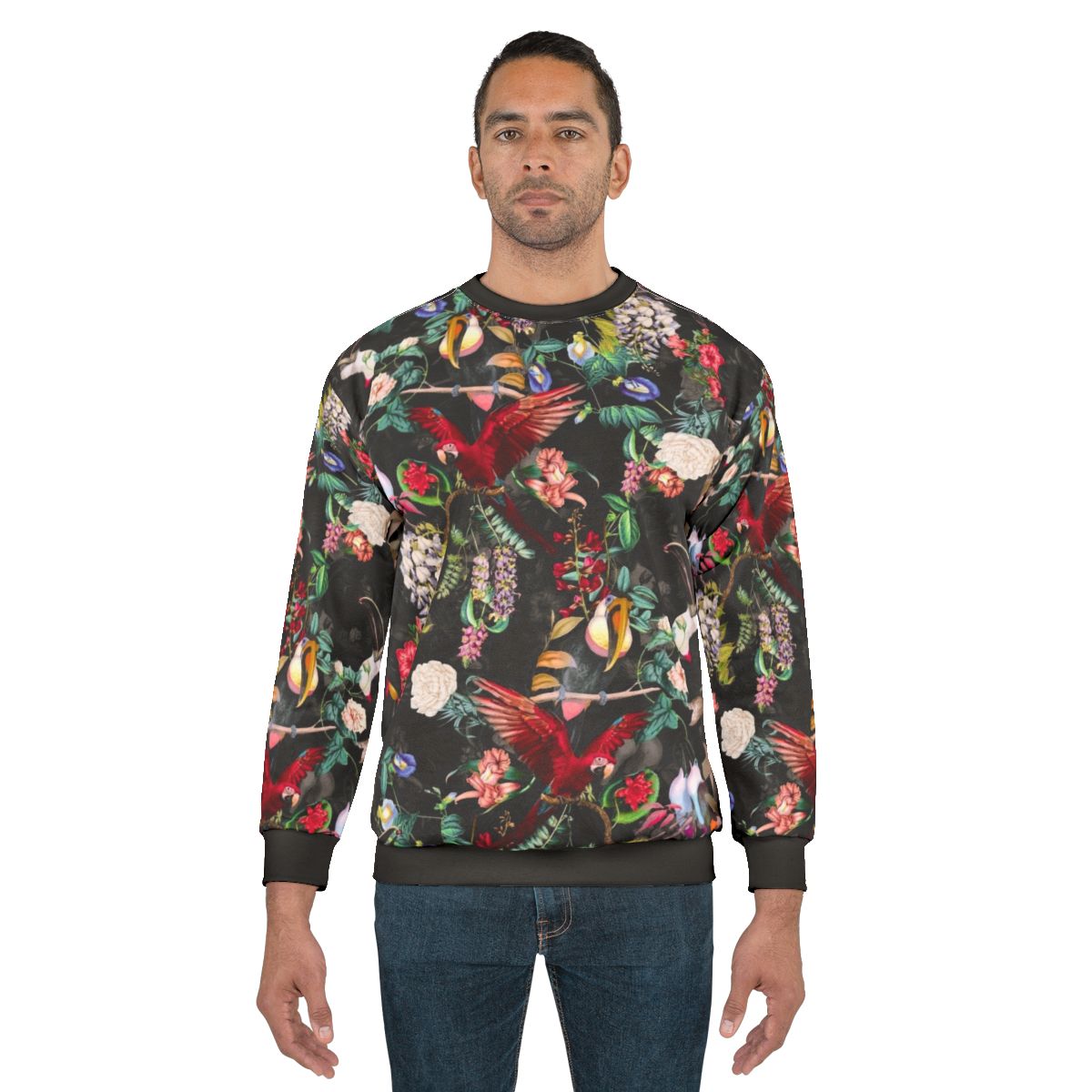 Floral and bird printed sweatshirt