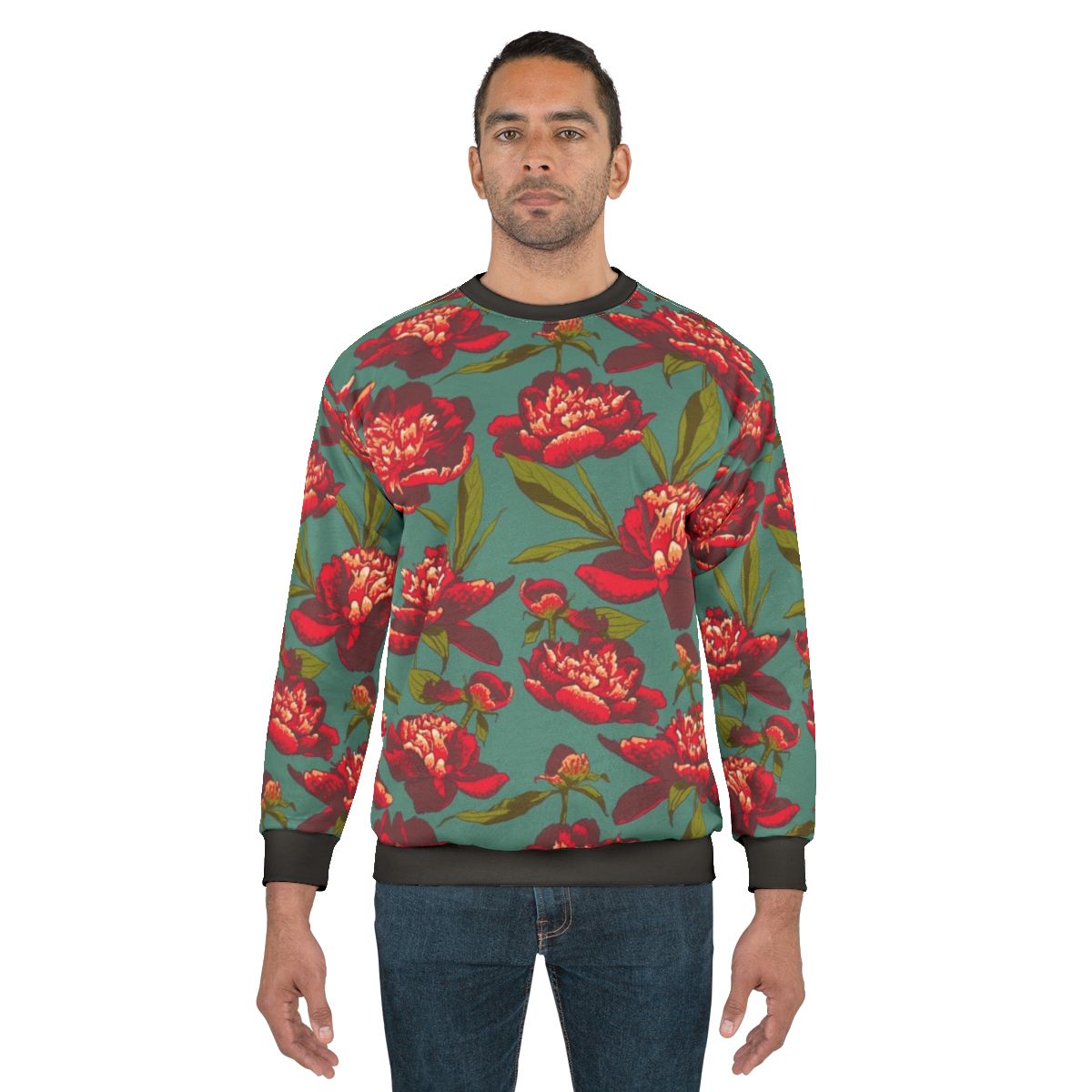 Elegant floral peony pattern sweatshirt