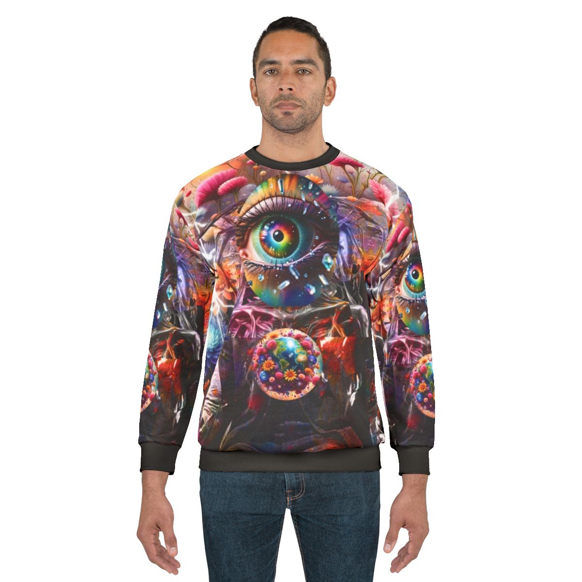 Flower Power Sweatshirt featuring vibrant psychedelic and boho design