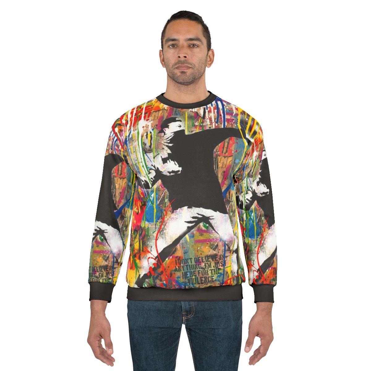 Colorful Banksy Inspired Flower Thrower Sweatshirt
