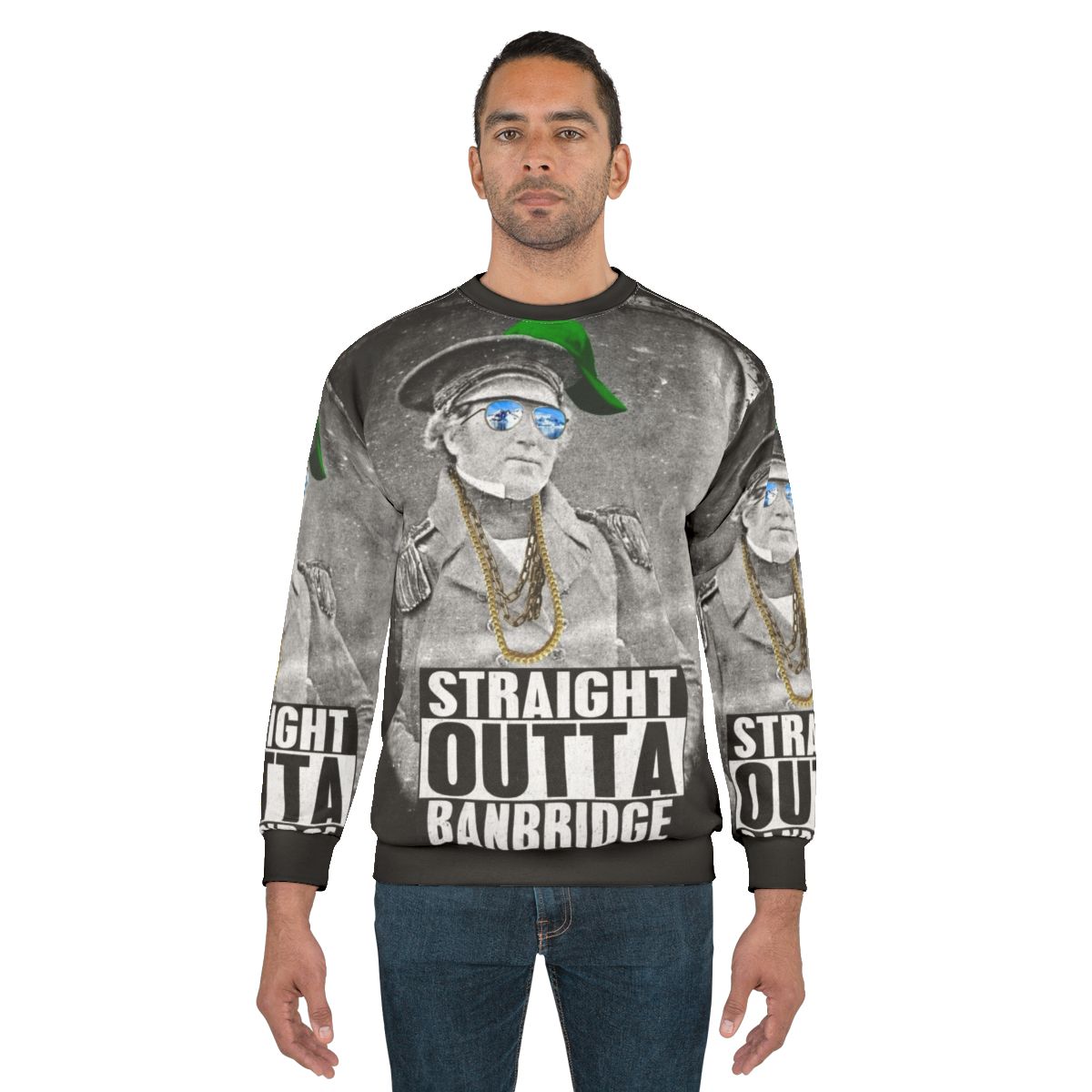 Vintage black and white parody sweatshirt featuring Francis Crozier, the Franklin Expedition, and the British Empire