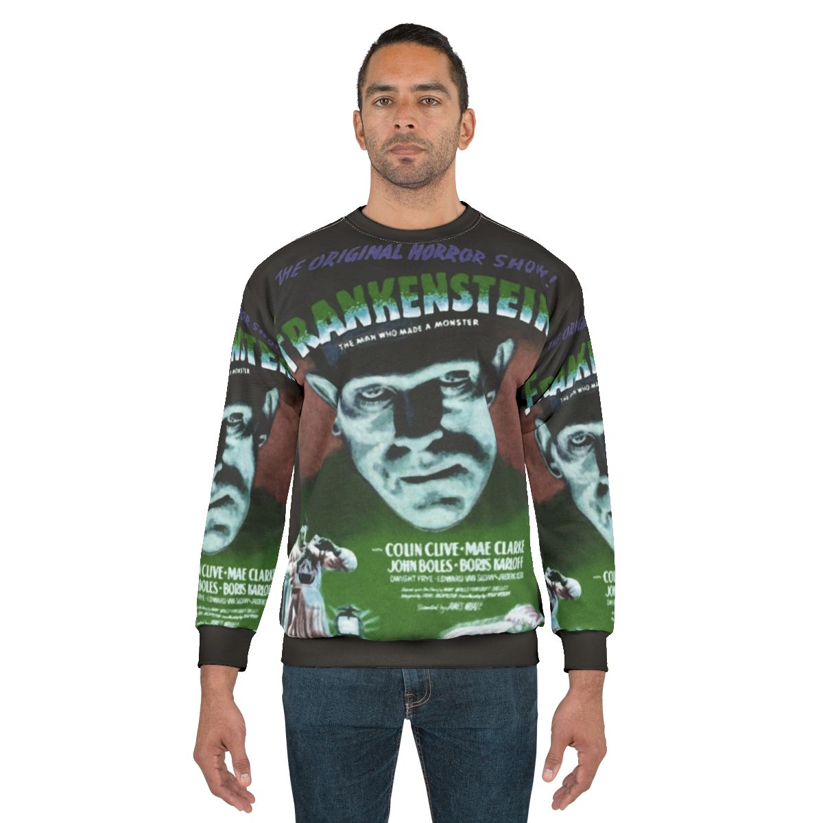 Classic Frankenstein Horror Movie Poster Green Sweatshirt