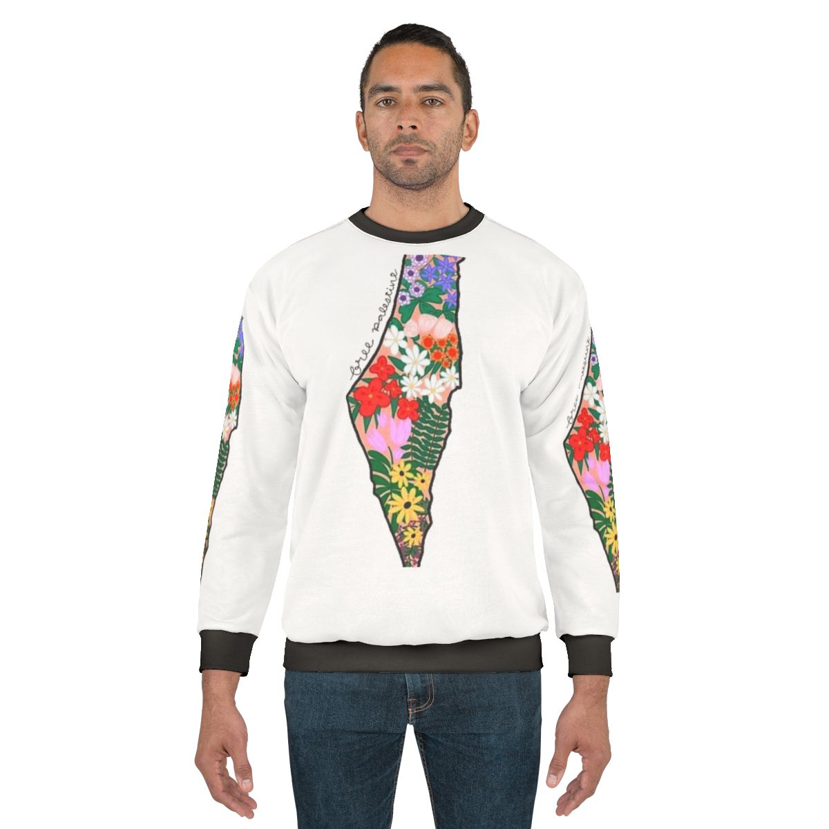 Sweatshirt with "Free Palestine" design supporting the Palestinian people